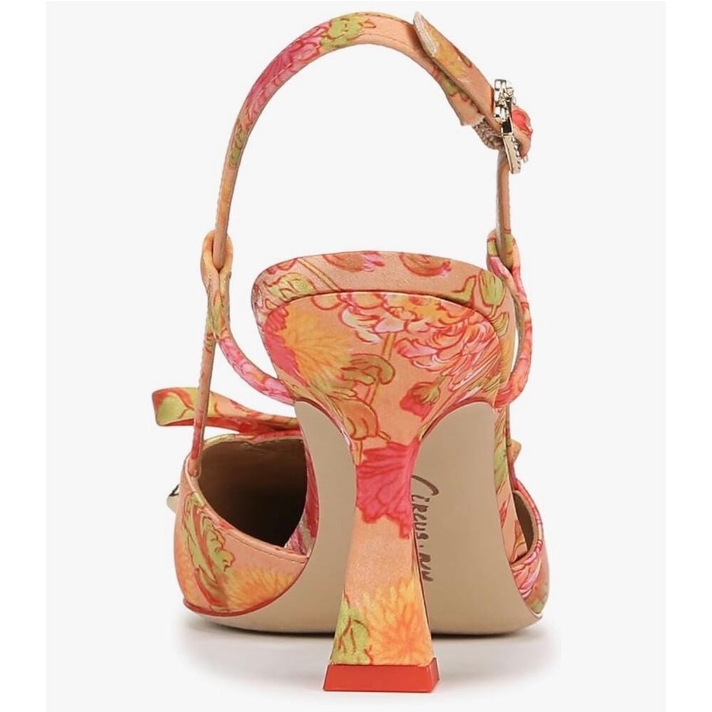 Circus NY Sam Edelman Monica Slingback Heels Floral Bow Satin Sz 8 MEW - Picture 3 of 10